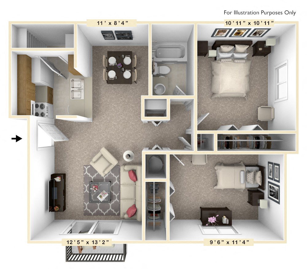 The Spruce - 2 BR 1 BA Floor Plan at Autumn Woods Apartments, Miamisburg, Ohio